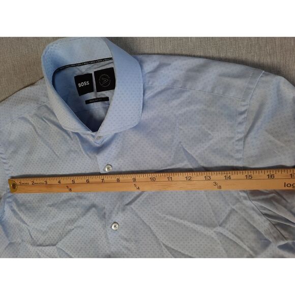 Boss Men's Small Finest Swiss Fabric Light Blue Longsleeve Button's Shirt - Picture 5 of 8